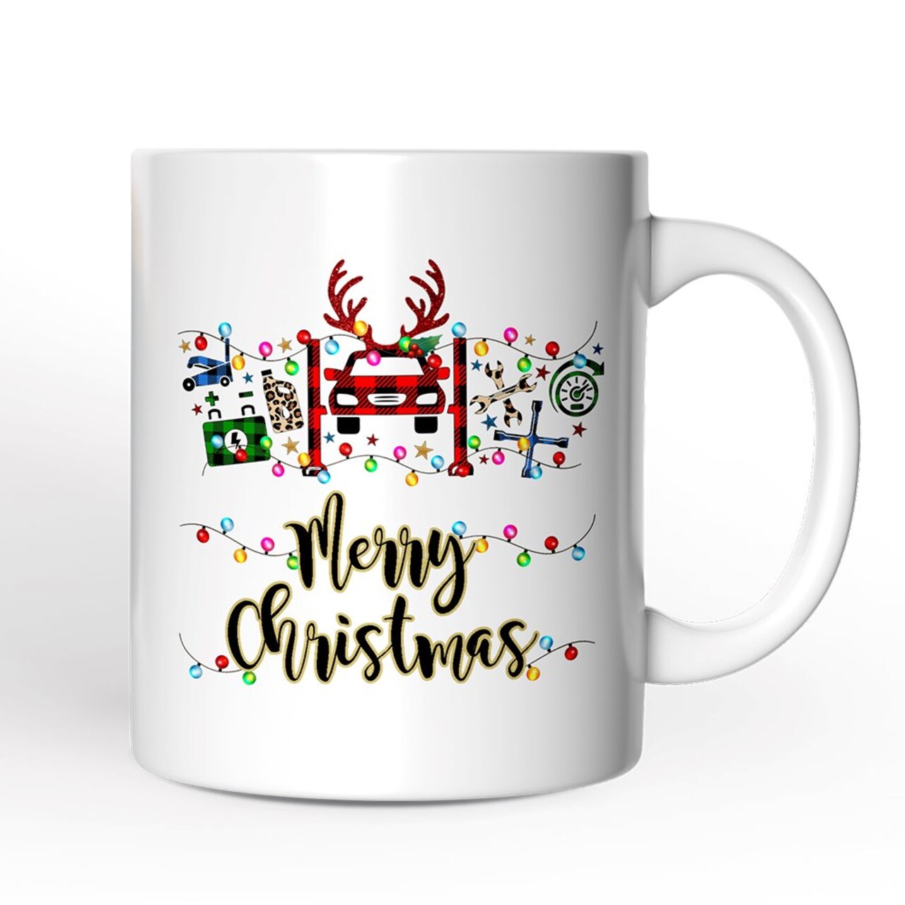 Automotive Technician Plaid Christmas Mug, Mechanic Repair and Parts Gift for Shop